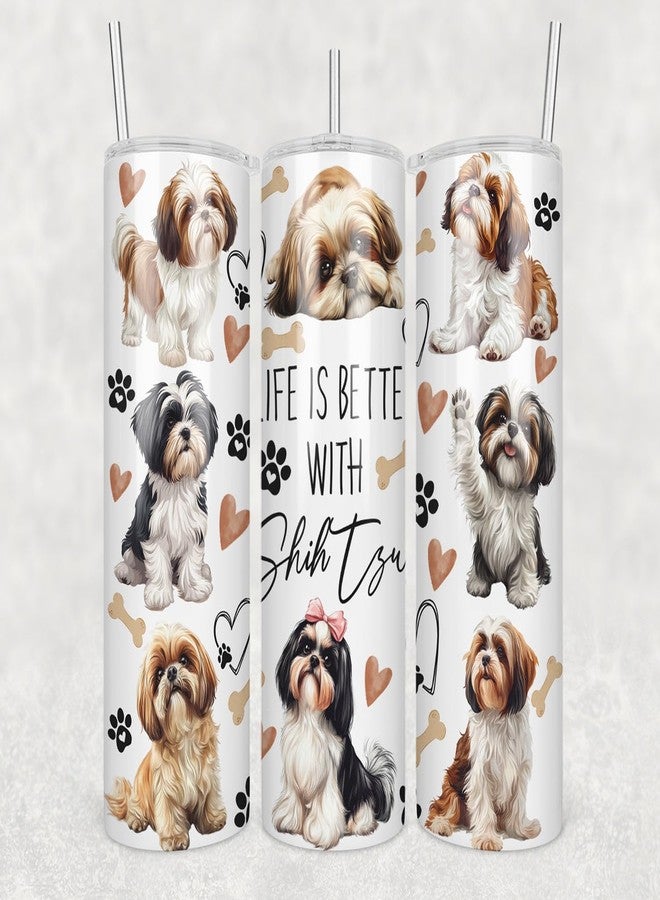 HKDesignGift كوب HKDesignGift "الحياة أجمل مع الكلاب" بتصميم كلب شيه تزو، سعة 20 أونصة - كوب عيد أم سعيد - أكواب لكلاب شيه تزو - هدية عيد ميلاد لأم الكلب - هدية لمحبي الكلاب - كوب لمحبي الحيوانات الأليفة - Image 1